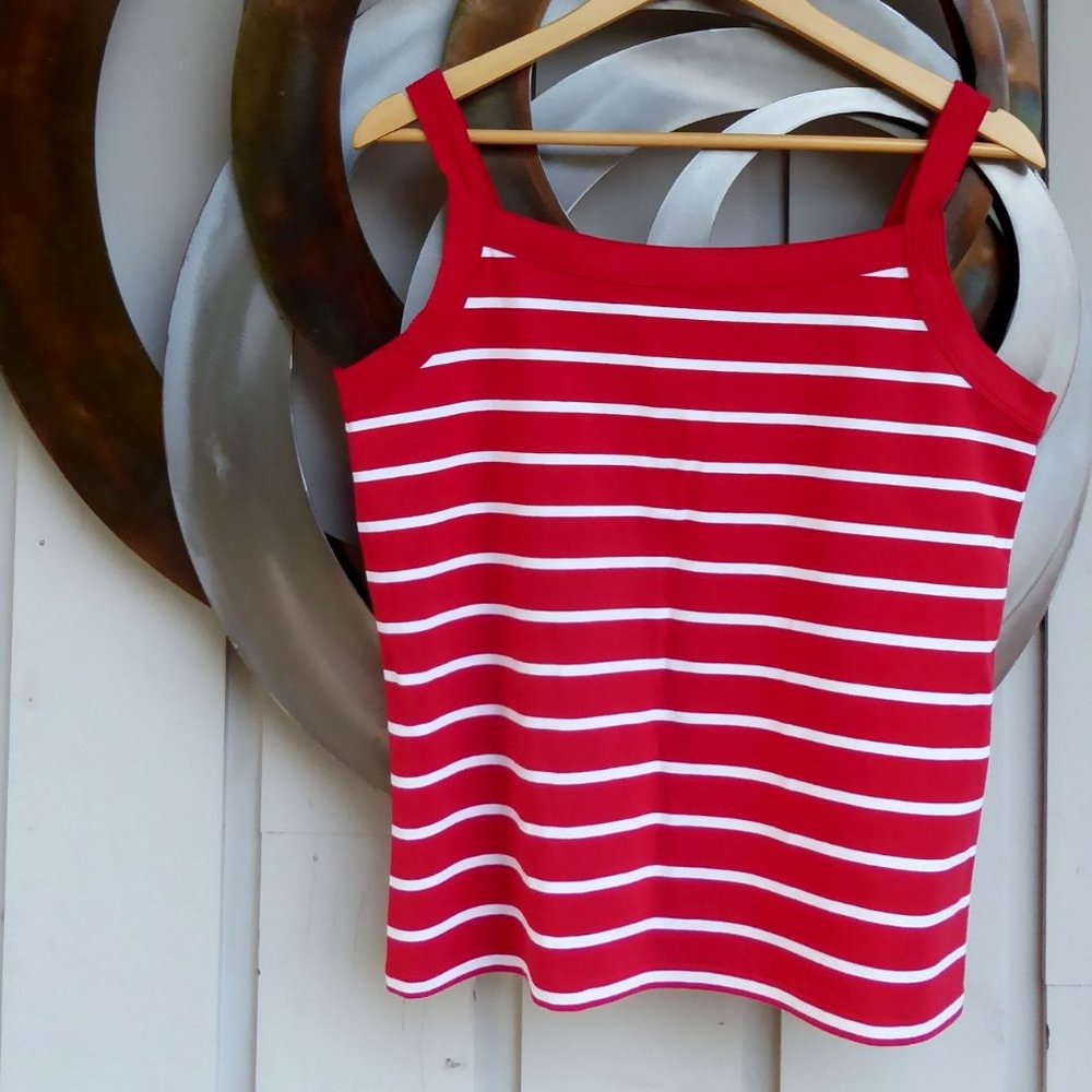 Liz Claiborne  Red & White Striped Cotton Camisole T Shirt, Size L